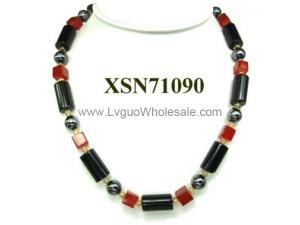 Agate Beads and Hematite Beads Stone Necklace 18inch